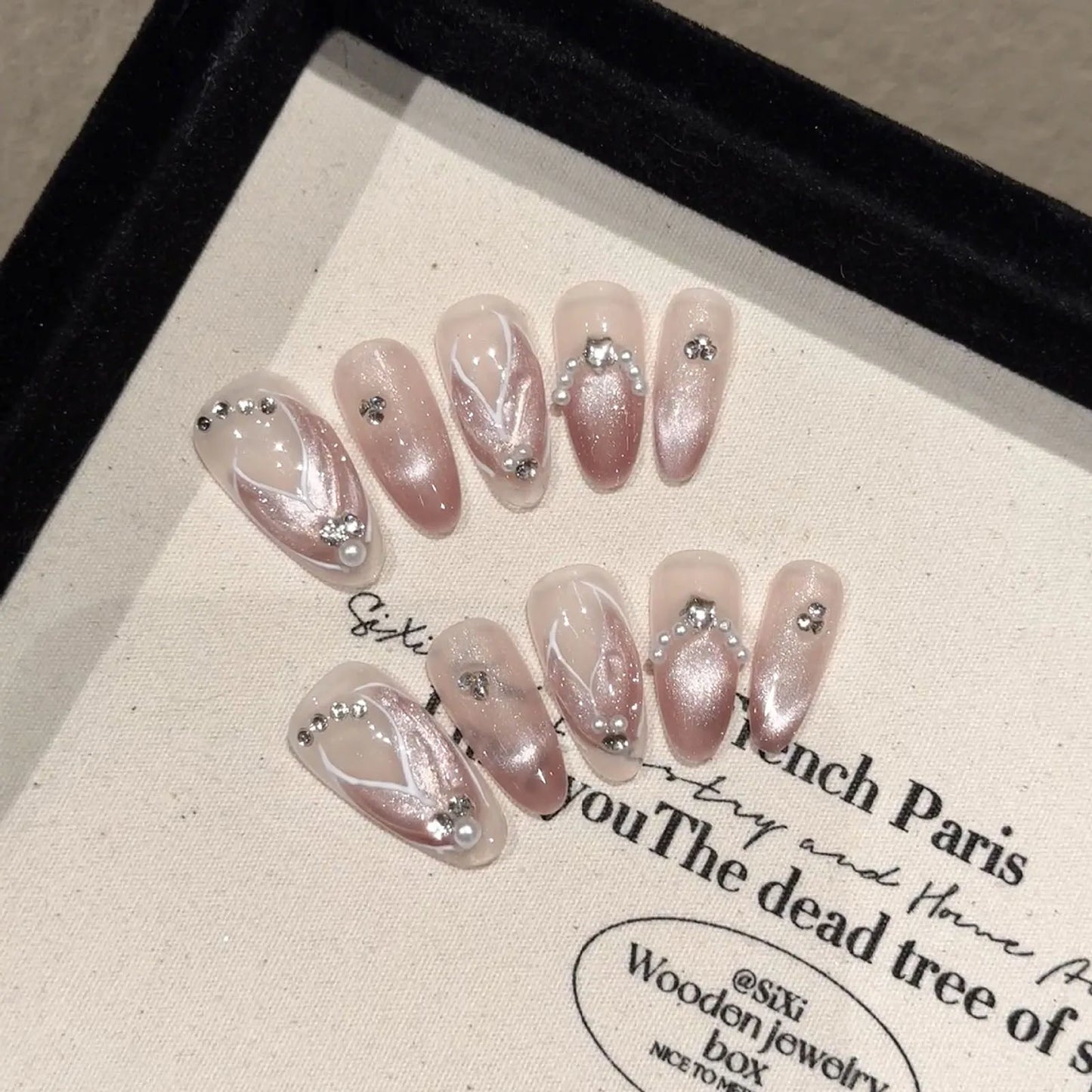 Handmade Press on Nails Blue Aurora Mermaid Fake Nail Patches Wearable Detachable French Pearl Almond False Nail Tips 10pcs