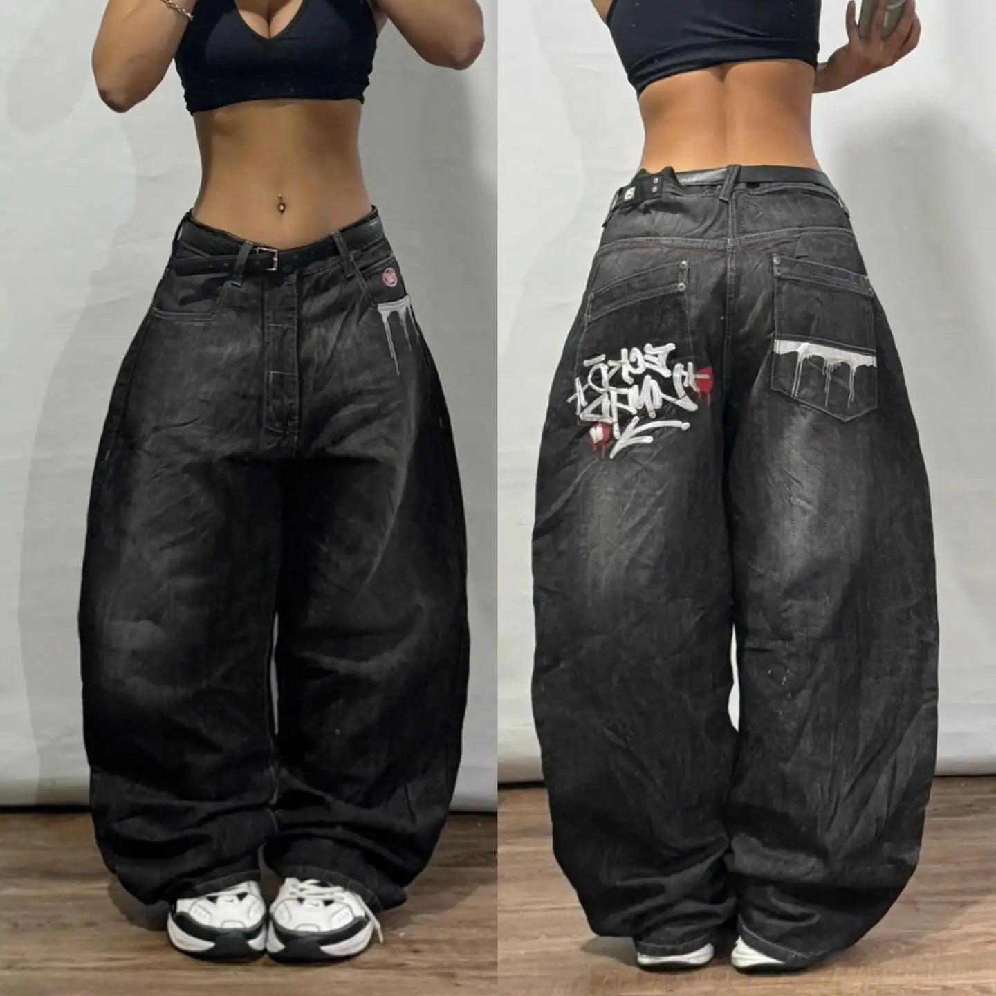 Japanese Kawaii Cartoon Characters Embroidered Light Blue Washed Baggy Jeans Y2K Harajuku Gothic Skateboard Pants Street Clothes