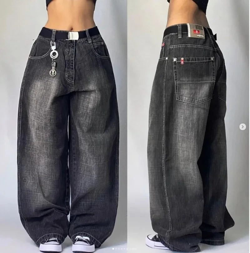 Japanese Kawaii Cartoon Characters Embroidered Light Blue Washed Baggy Jeans Y2K Harajuku Gothic Skateboard Pants Street Clothes