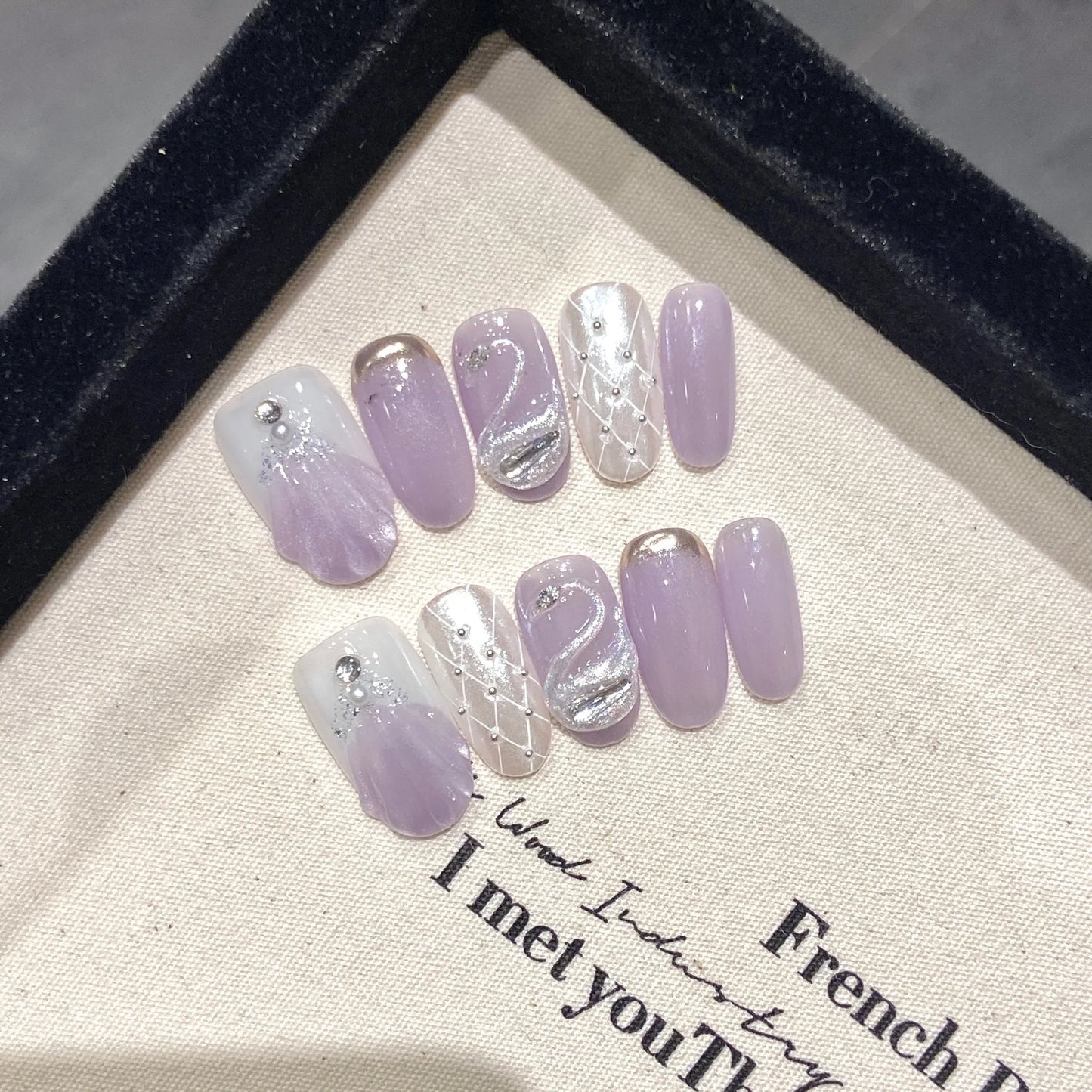 Handmade Press on Nails Blue Aurora Mermaid Fake Nail Patches Wearable Detachable French Pearl Almond False Nail Tips 10pcs